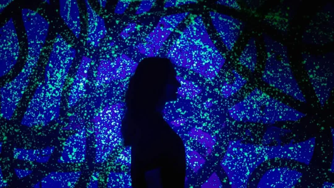 Exposição Paisagens Inventadas, de Aida Fischer, iluminada por luz ultravioleta no MM Gerdau, em Belo Horizonte