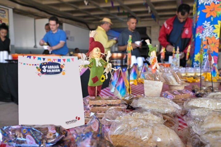 Foto de uma mesa de doces do Arraiá Solidadrio Somattos