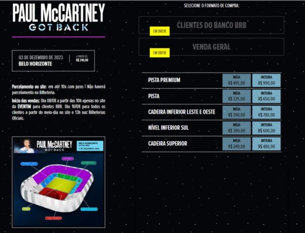 quadro ingressos show Paul McCartney quadro ingressos show Paul McCartney