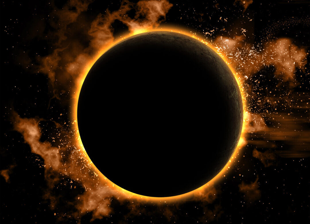 Space background with eclipsed planet