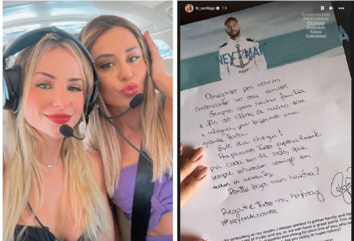 Gabi Letícia e a cartinha do Neymar Ney em Alto Mar: Gabi Martins e Letícia Santiago, ao lado está a cartinha do Neymar