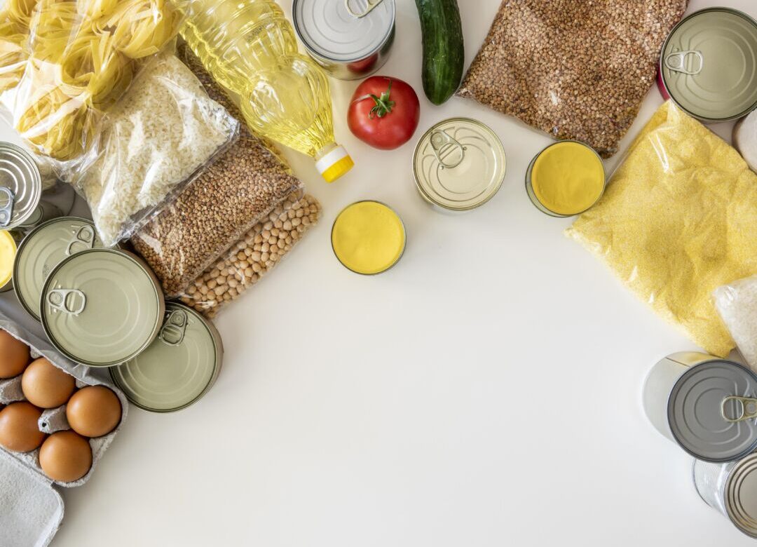 flat lay bunch fresh provisions donation