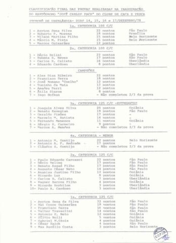 documento historico Corrida e kart Uberlândia