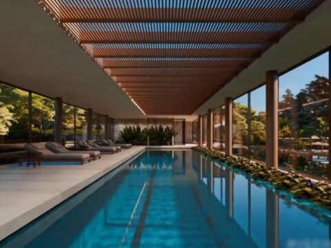 Parceria: Piscina coberta do empreendimento da parceria entre Emccamp e CSul na Lagoa dos Ingleses