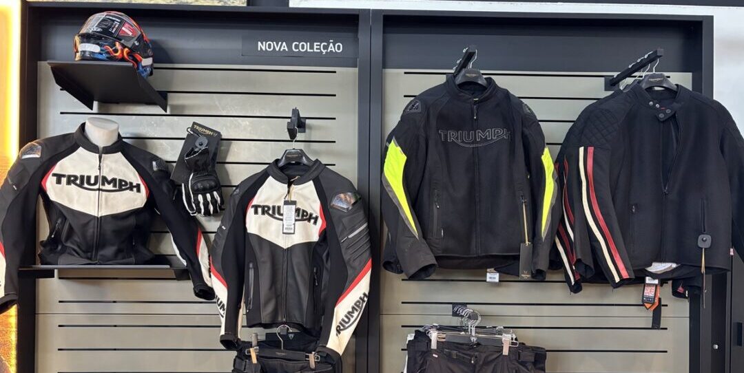 Artigos em butique de loja de marca britânica de motos estão com preços promocionais