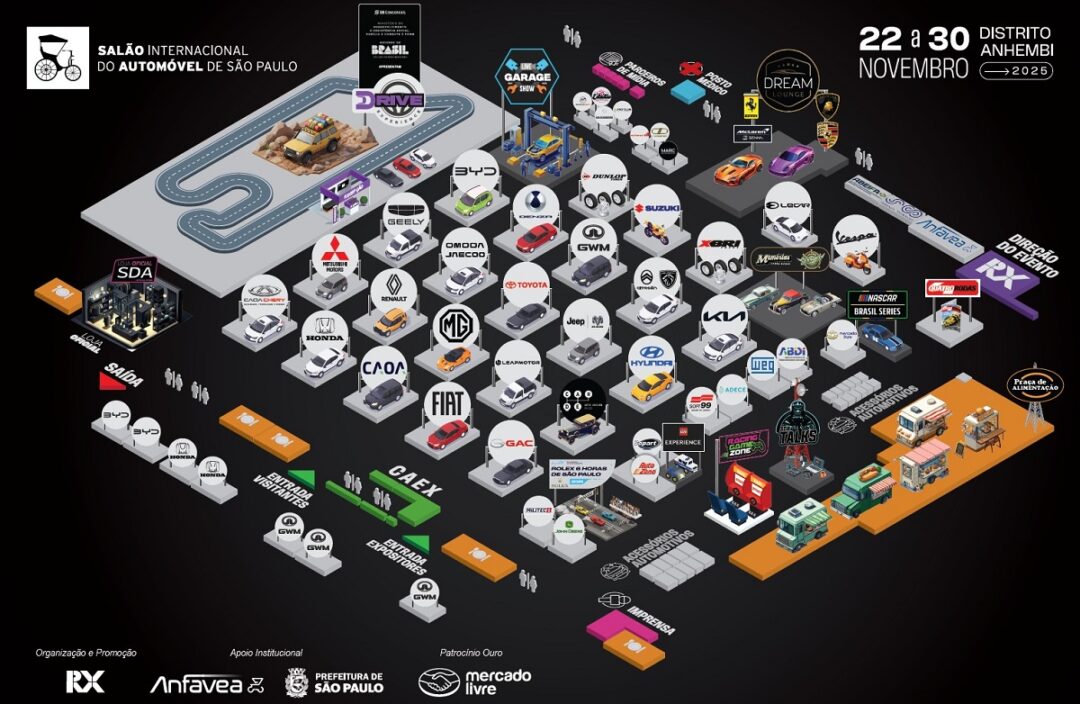 mapa do salão Ausências ilustres e presenças estratégicas no salão do automóvel de São Paulo 2025