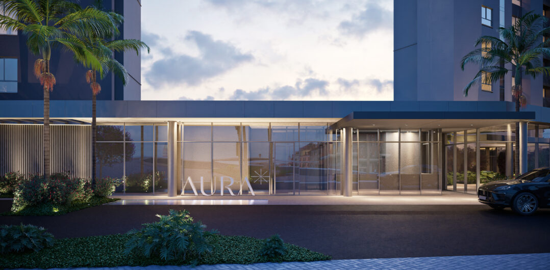 Entrada do empreendimento Aura, em Belo Horizonte, projeto da Somattos certificado pelo selo internacional EDGE de construção sustentável