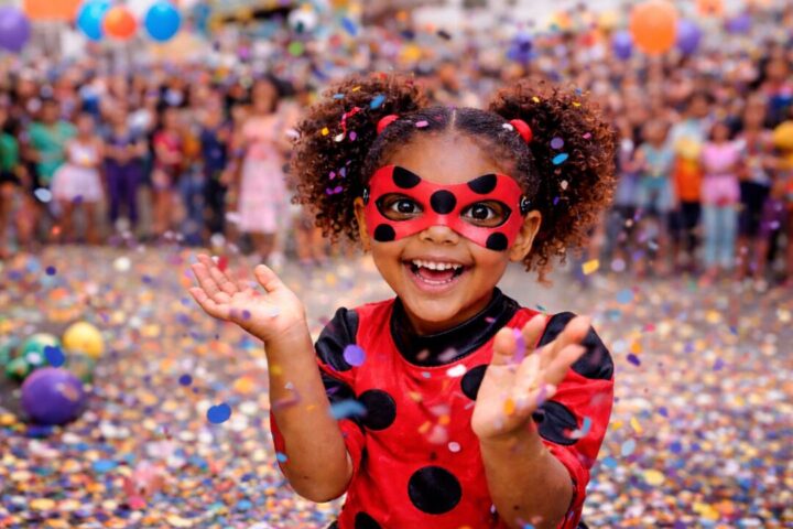 Bailinho de Carnaval Miraculous anima programação infantil do Carnaval de BH Criança fantasiada de Ladybug participa de bailinho infantil de Carnaval, com confetes, música e programação gratuita para o público infantil