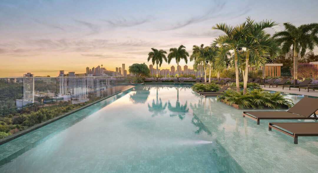 Piscina panorâmica do empreendimento Place Dauphine no Reserva Jardins em Nova Lima com vista para a cidade