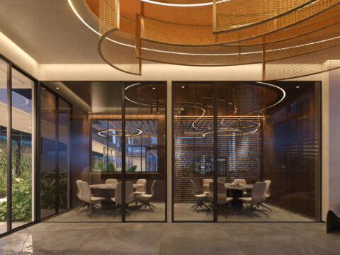 Office do empreendimento Oásis Vale do Sereno em Nova Lima com arquitetura contemporânea