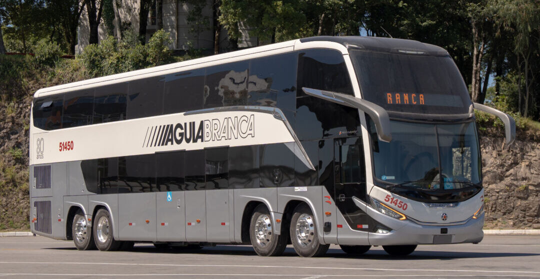 Ônibus Double Decker da Águia Branca com design moderno e pintura inspirada nos anos 1990