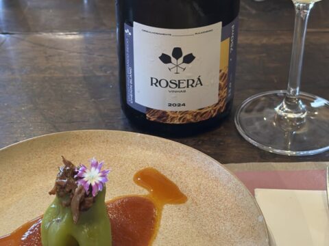 Bochecha de porco desfiada e molho de pitanga