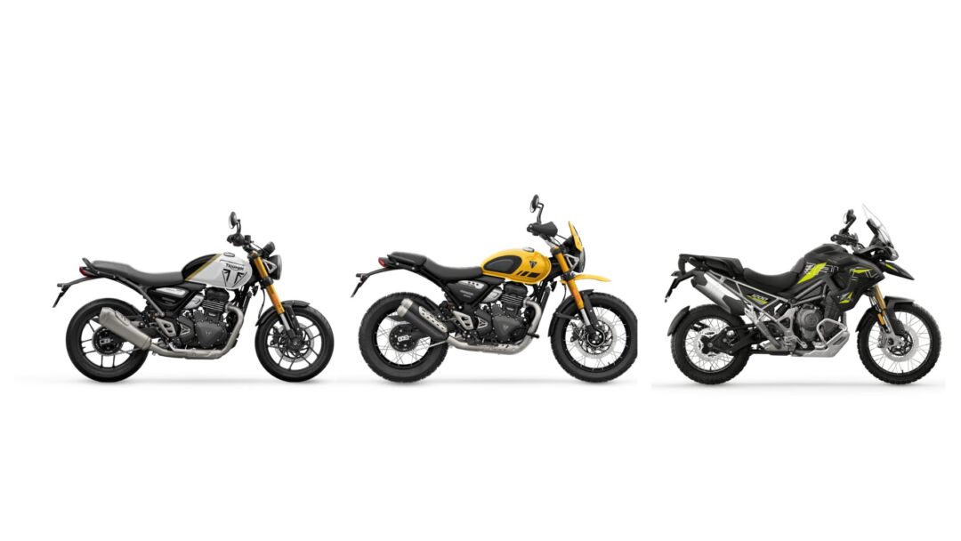 Modelos Triumph Speed 400, Scrambler 400 XC e Tiger 1200 em campanha comercial nas unidades de Minas Gerais