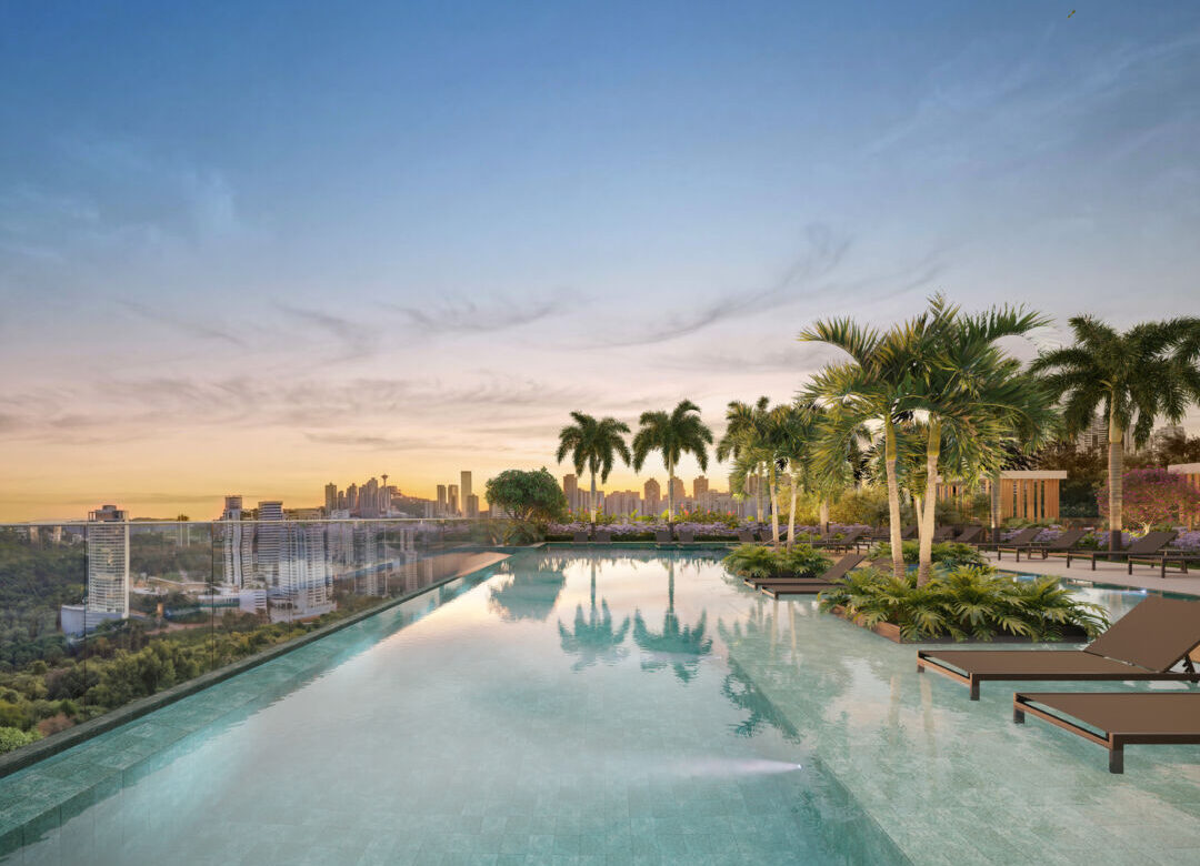 Piscina de borda infinita do Place Dauphine, empreendimento de alto padrão do Grupo Patrimar em Nova Lima, com vista panorâmica