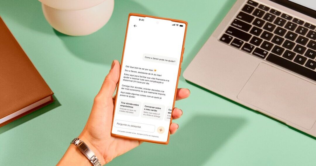 Cliente utiliza a assistente de inteligência artificial Seven no aplicativo do Inter pelo celular