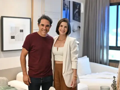 Sérgio Viana e Carolina Lara no lançamento da Somattos